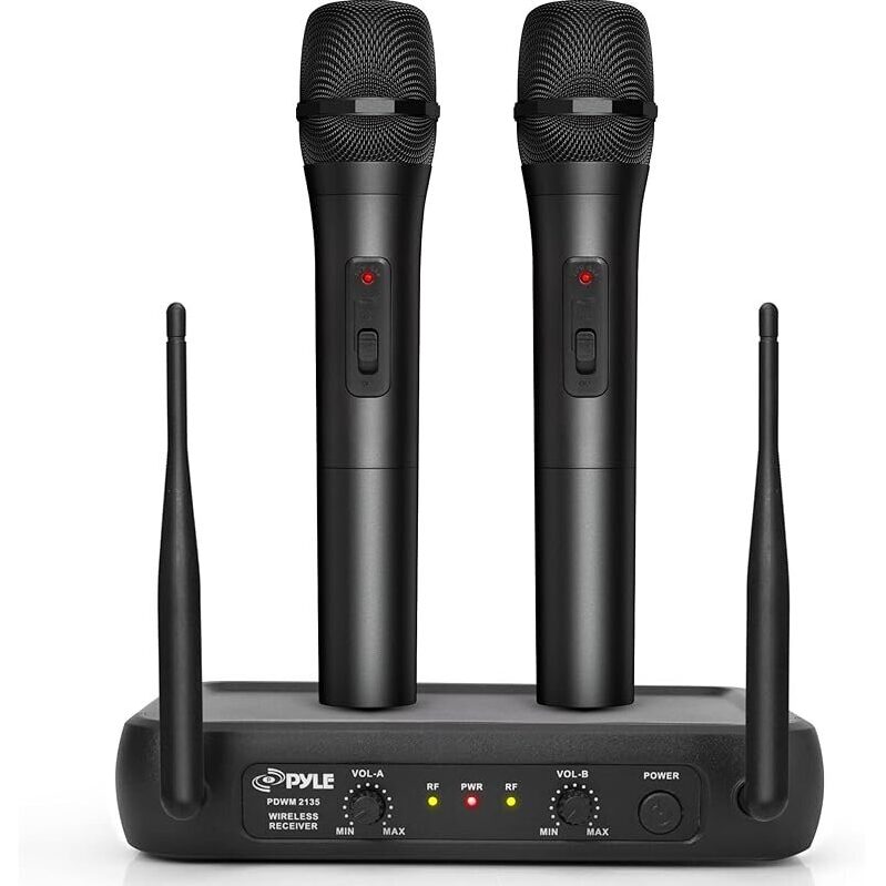 Pyle PDWM2135 Wireless Microphone System with 2 Handheld Mics - Unmatched Cordless Performance