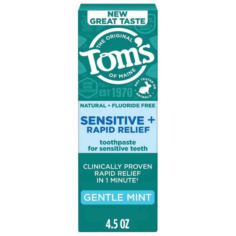 Toms of Maine Sensitive Plus Fluoride Free Toothpaste - Rapid Relief for Sensitive Teeth