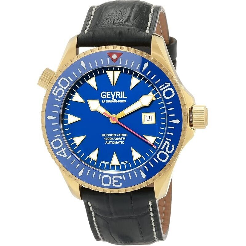 Gevril Hudson Yard Mens Swiss Automatic Watch with Leather Strap