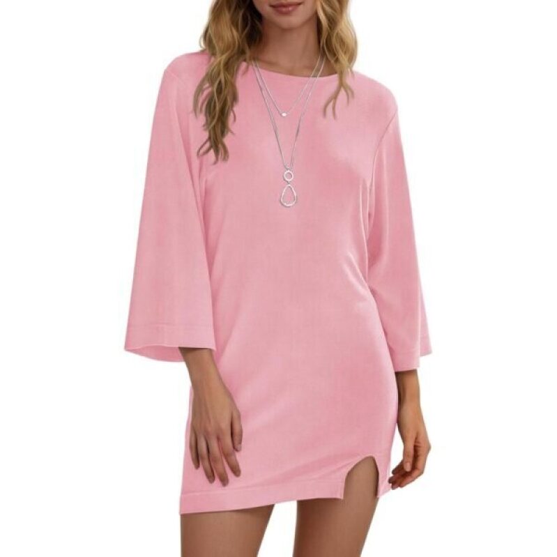 Wenrine Women's Summer 3/4 Sleeve Casual Dress - Pink