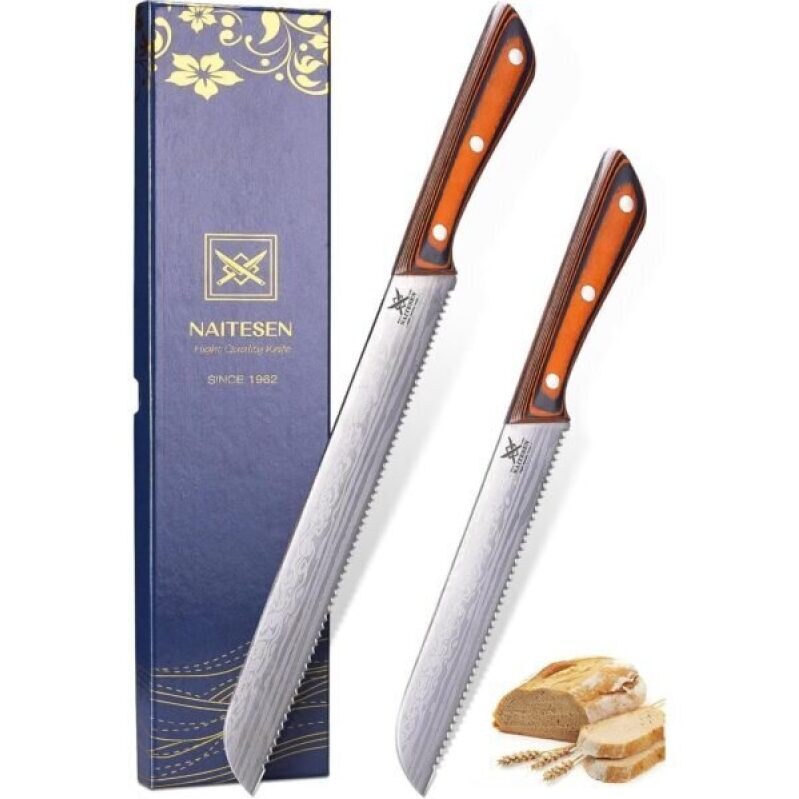 2PCS Serrated Bread Knife Set - Perfect for Slicing Bread, Bagels, and Cakes