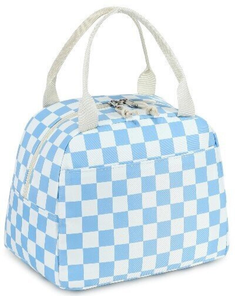 LEDAOU Women's Insulated Lunch Bag - Blue & White Checkered Design