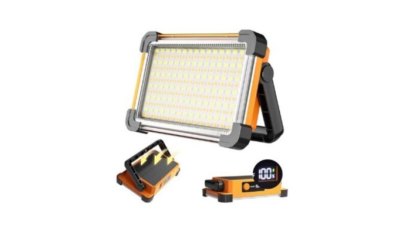 150W Solar Rechargeable Work Light with 180 LED, 10000LM Brightness, IP65 Waterproof, 3 Modes, Portable for Outdoor Use