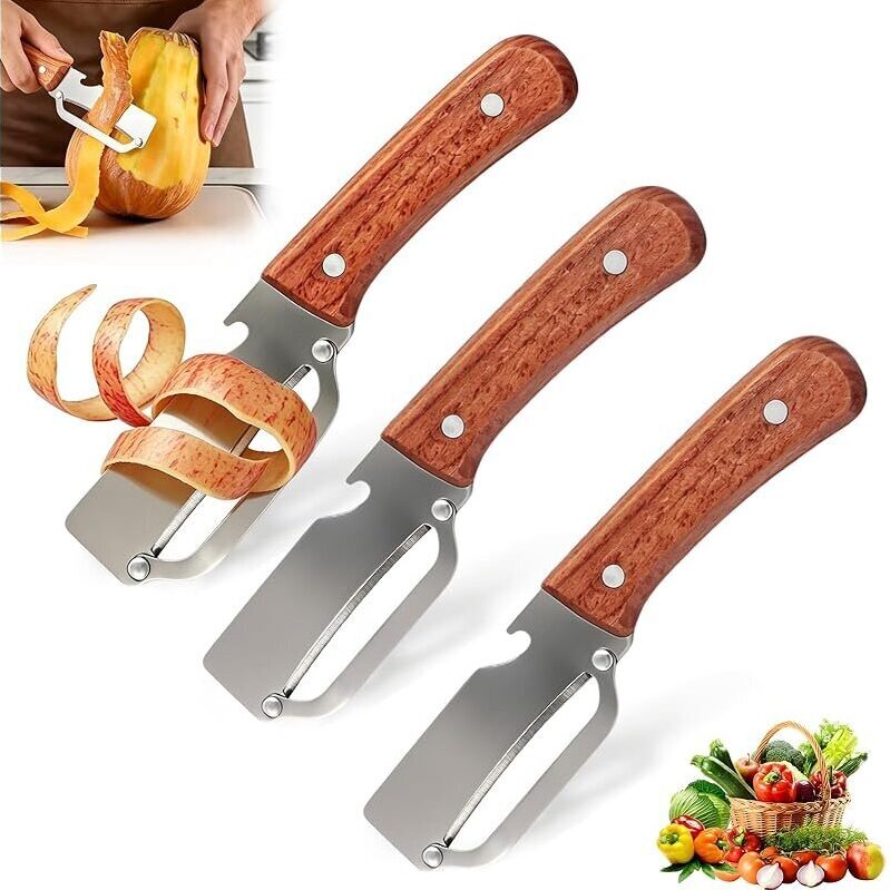 3-Piece DabaTag Peeler with Wooden Handle - Efficient and Durable Kitchen Tool