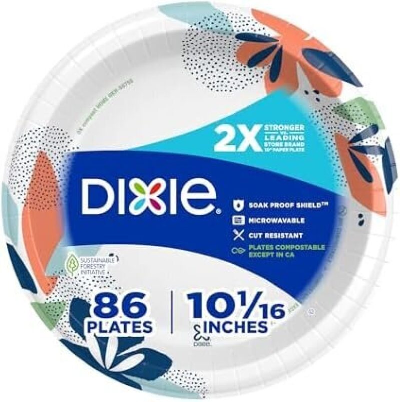 86-Ct 10'' Dixie Large Paper Plates - Durable & Eco-Friendly