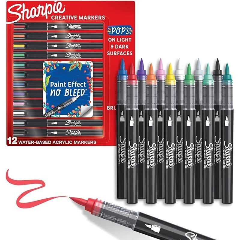 12ct Sharpie Water-Based Acrylic Creative Markers with Brush Tip - Ideal for Artists