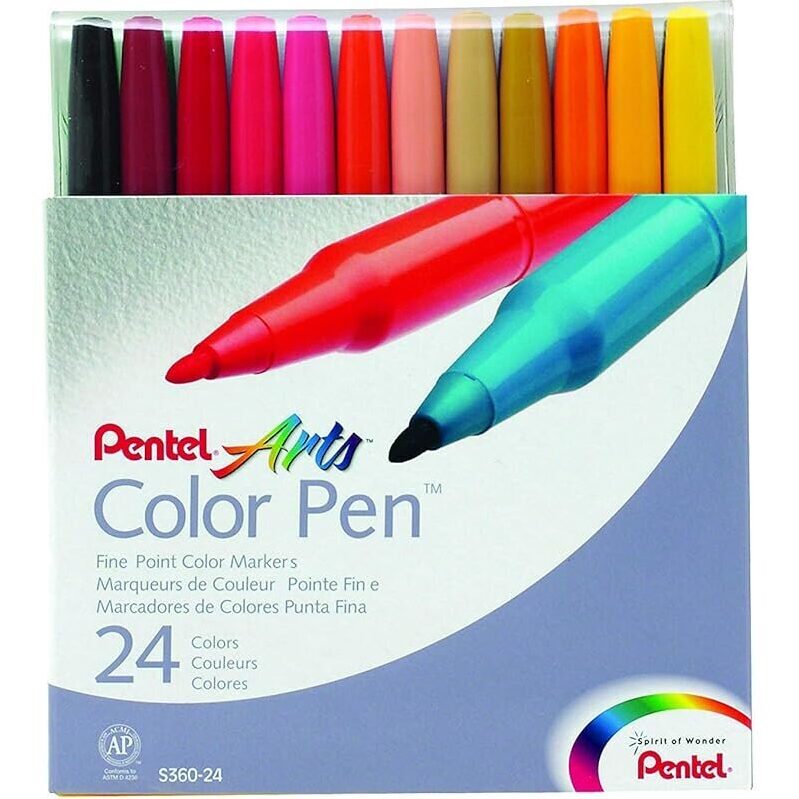 24-Count Pentel Color Marker Set - Vibrant Fine Point Colors for Artists