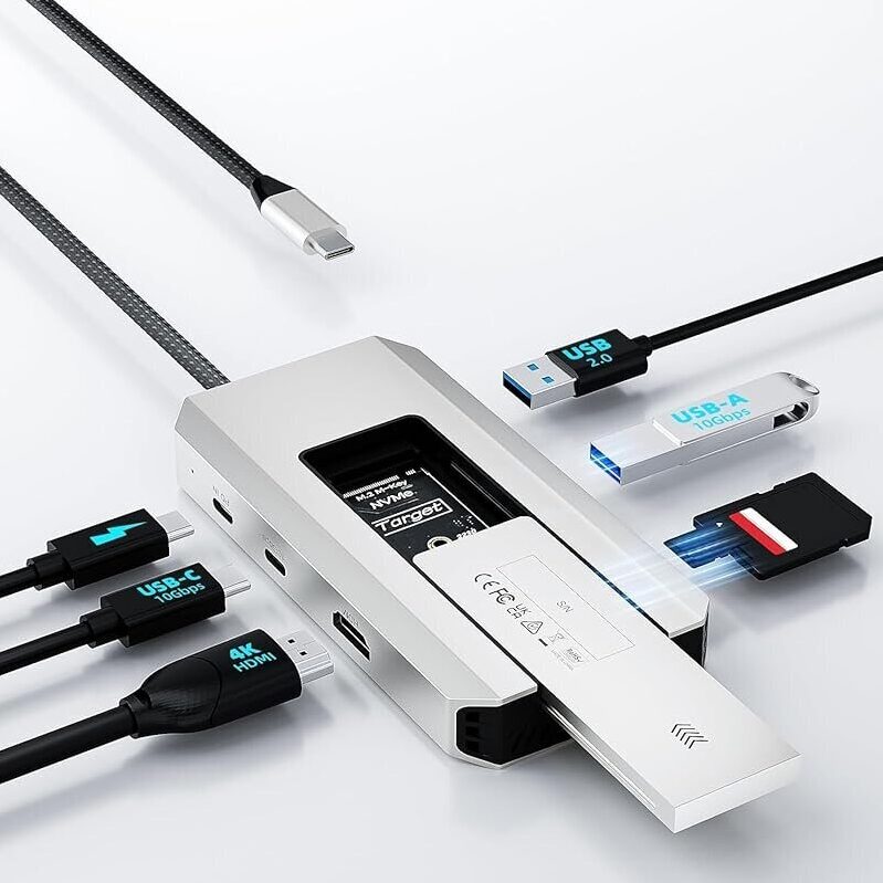 WAVLINK 8 in 1 USB C Hub with M.2 NVMe/SATA SSD Enclosure - 10Gbps