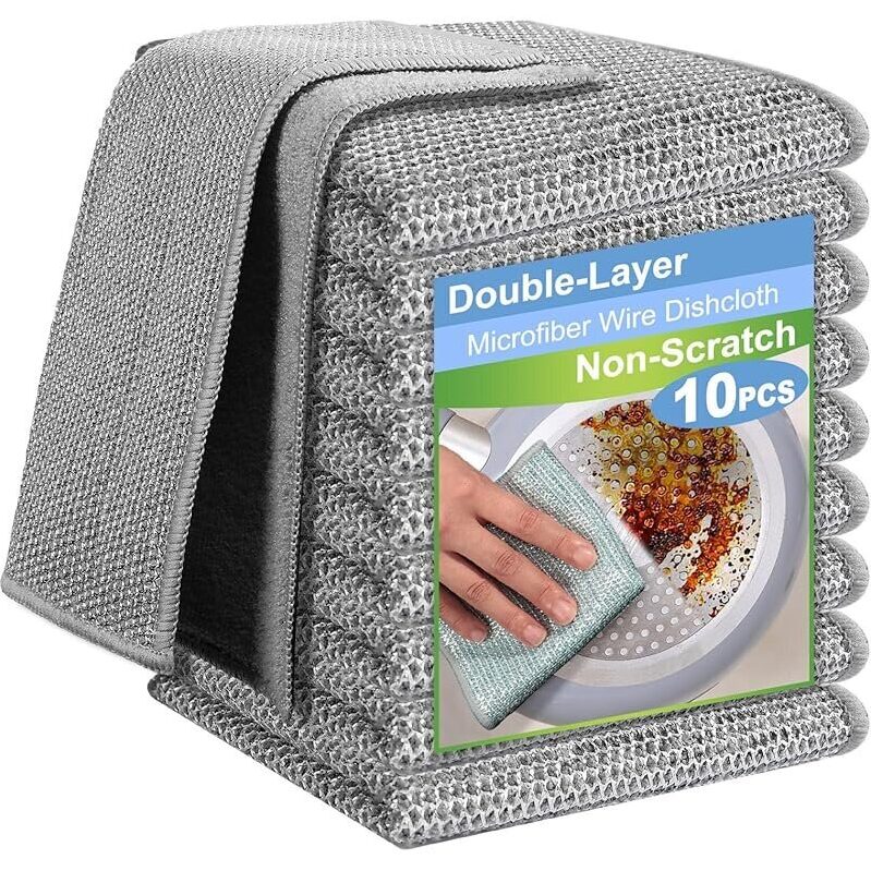 Efficient 2-Layer Microfiber Wire Dishcloth Set - 10-Piece