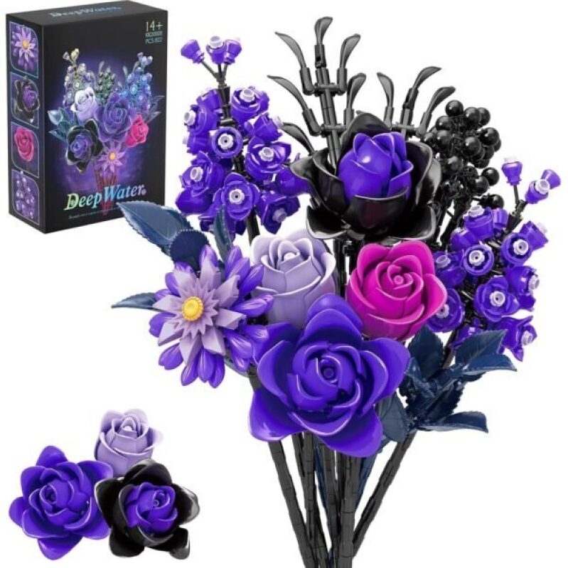Artificial Purple Roses Bouquet Building Set - Perfect for Gothic Decor