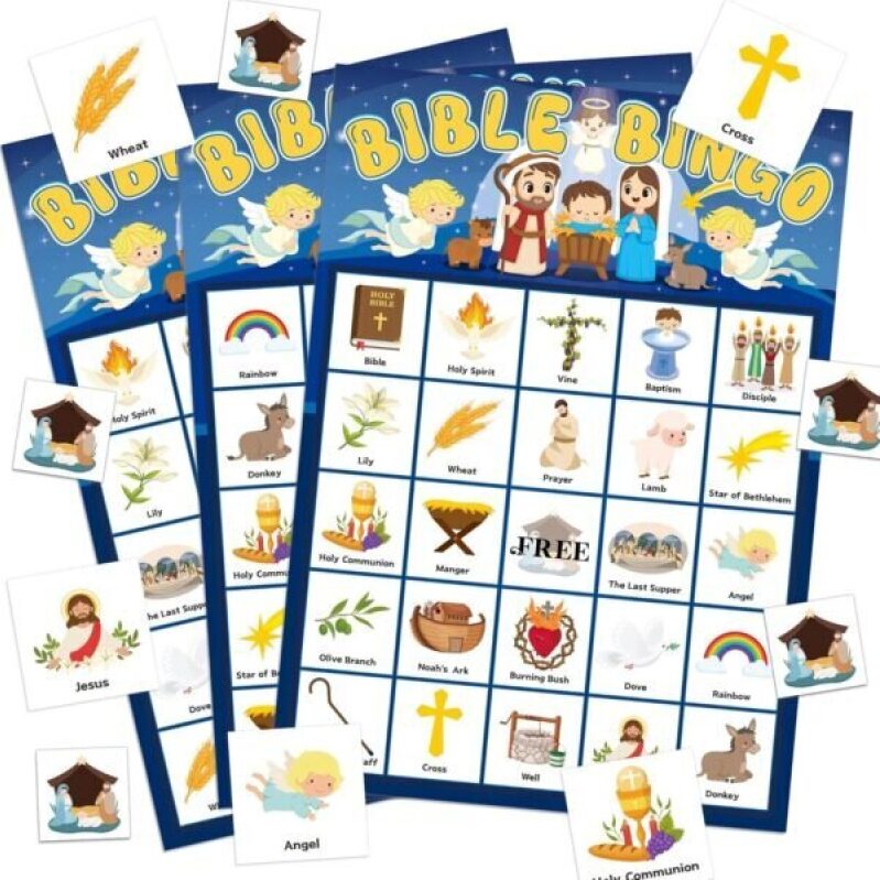 Joyful Bible Bingo Cards for Kids - 24 Player Set