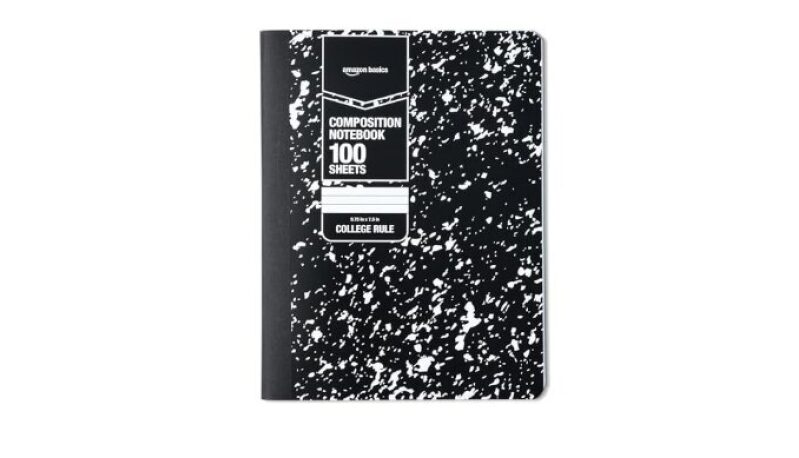 Amazon Basics College Ruled Notebook - 100 Sheets, Marble Black, Durable Cover