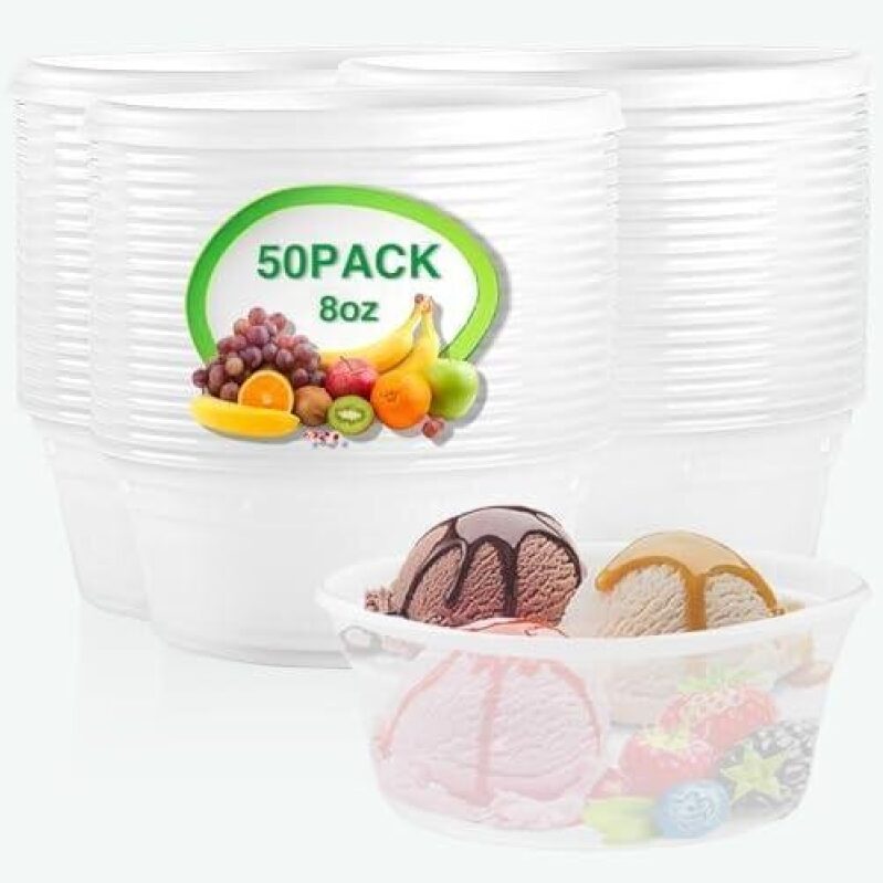 50 Stackable Food Storage Containers - 8oz - Leak-Proof & Microwave Safe