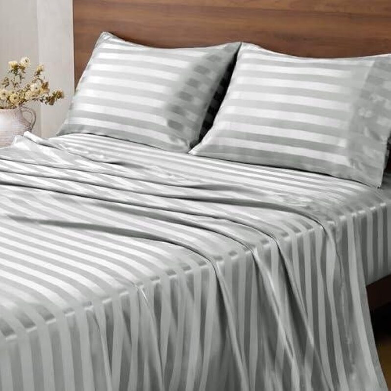 Elegant Gray Striped Bedding Set - 41% OFF
