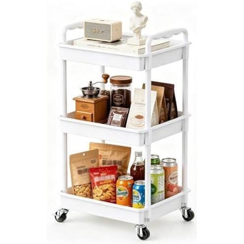 50% OFF Three-Tier Mobile Storage Cart - Locking, White, Perfect for Bathroom & Kitchen