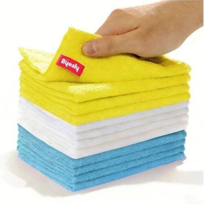 12-Pack Microfiber Cleaning Cloths - Perfect for Car and Dish Cleaning