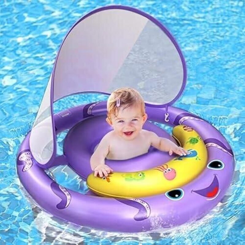 Affordable Baby Swimming Ring with Sun Protection Canopy - 50% Discount