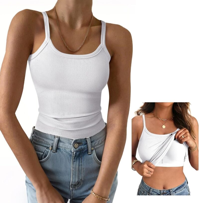 GBK Ribbed Tank Top with Built-in Bra - Stylish & Comfortable