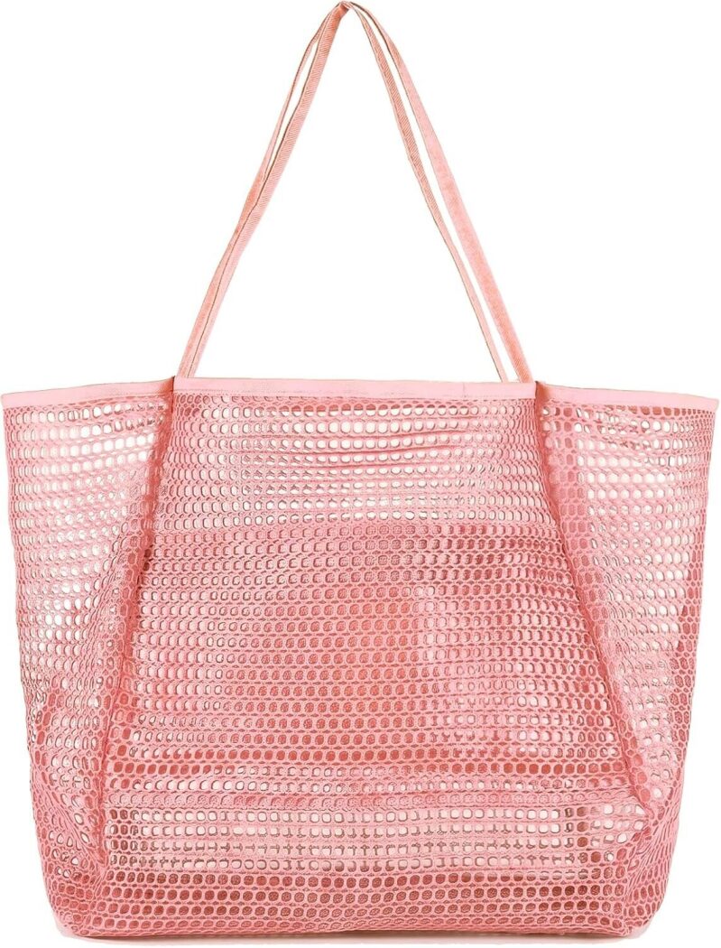Affordable Pink Mesh Beach Bag with Mini Pocket