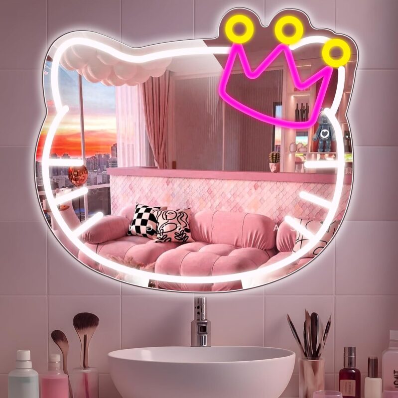 Anime Makeup Vanity Mirror with Neon Sign