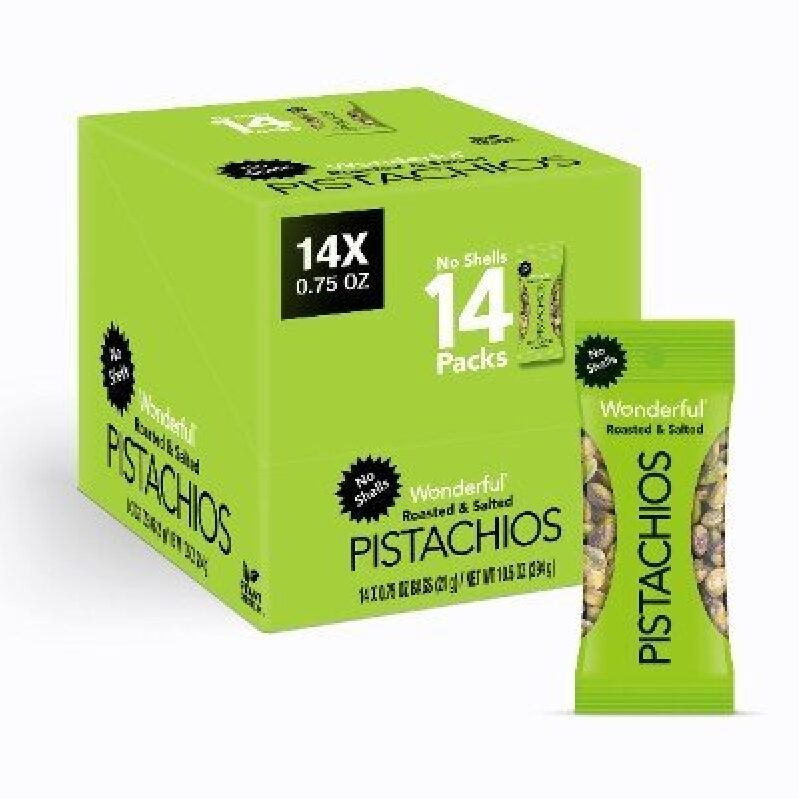 14 Packs of Wonderful Pistachios, No Shells, 0.75 Oz Each