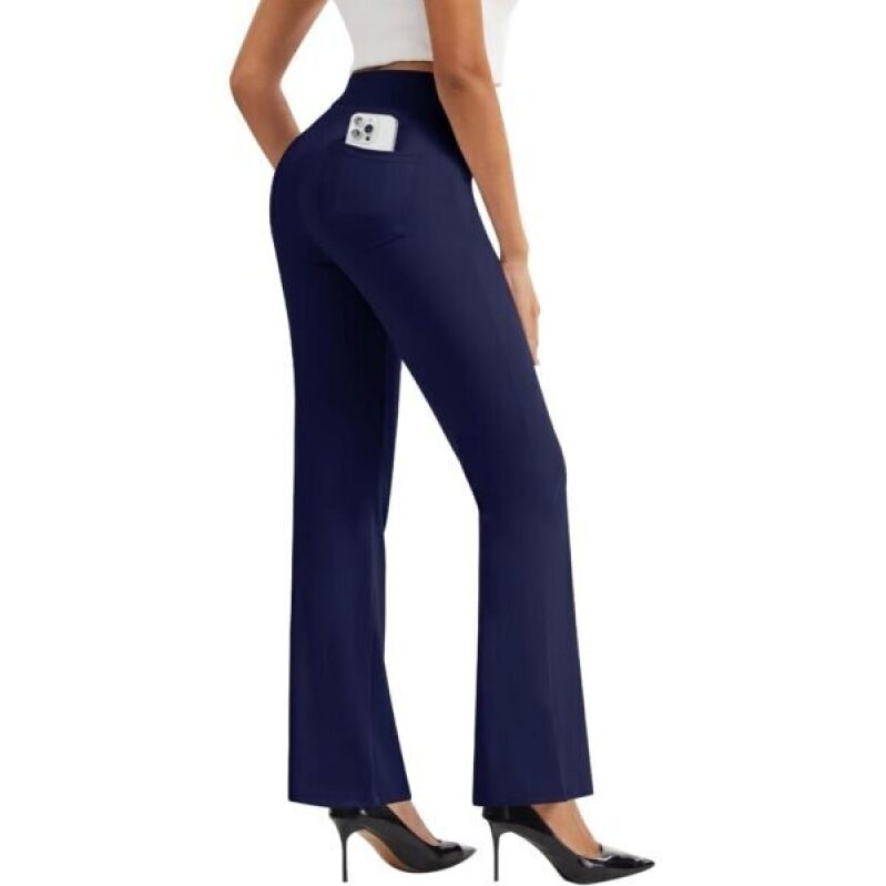 Women's High-Waisted Straight-Leg Work Pants - Navy Blue