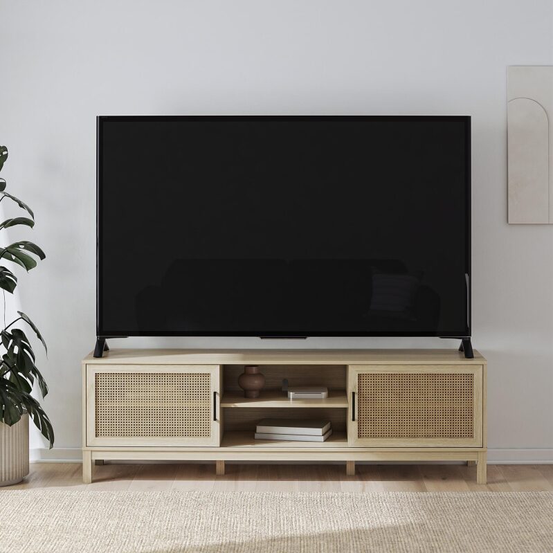 Mainstays Cane TV Stand for TVs up to 85-inch - Boho Chic, Modern Design