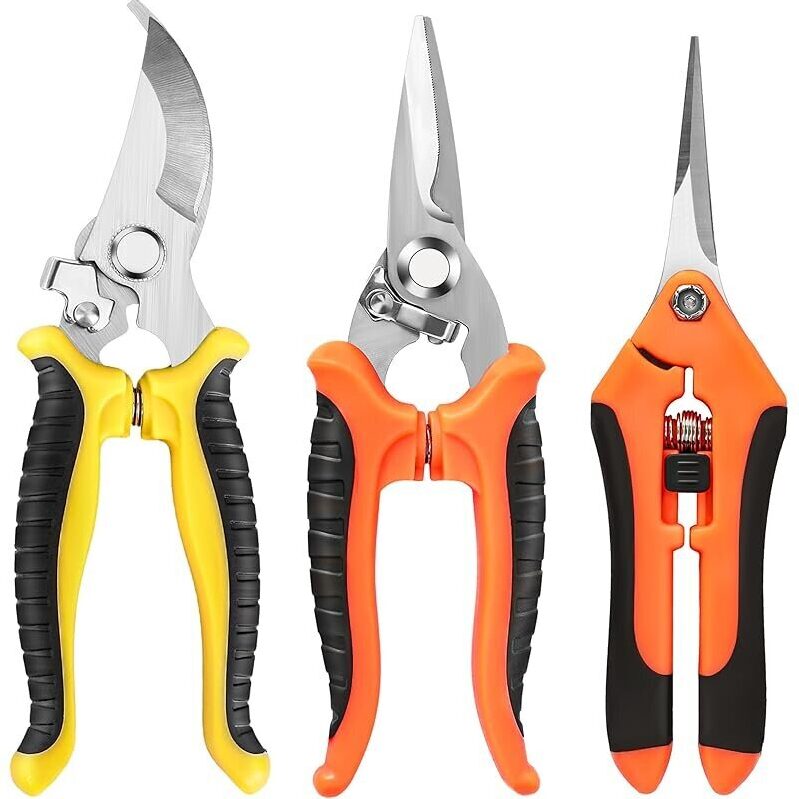 3-Pack Stainless Steel Garden Pruning Shears - Safe & Durable