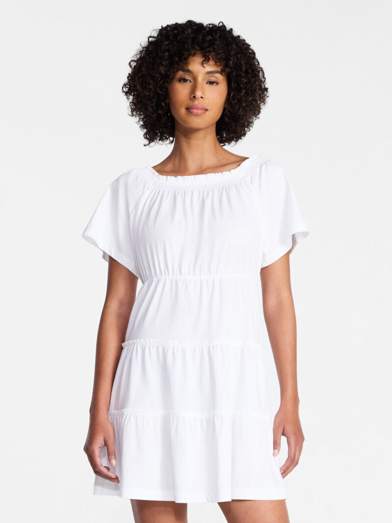 Time and Tru Women's Tiered Cotton Mini Dress with Flutter Sleeves - Stylish and Comfortable
