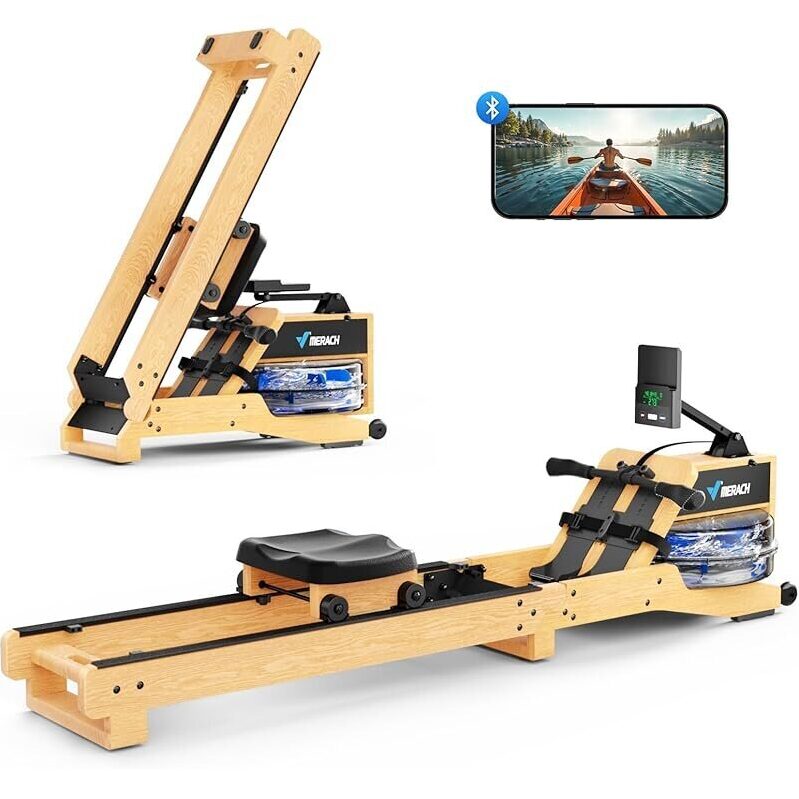 Merach 400lbs Foldable Water Rowing Machine with Free App