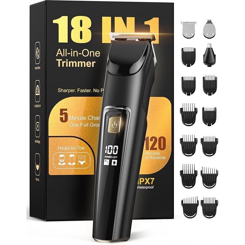 Ricaf Rechargeable Beard Trimmer: 18-in-1 Grooming Kit