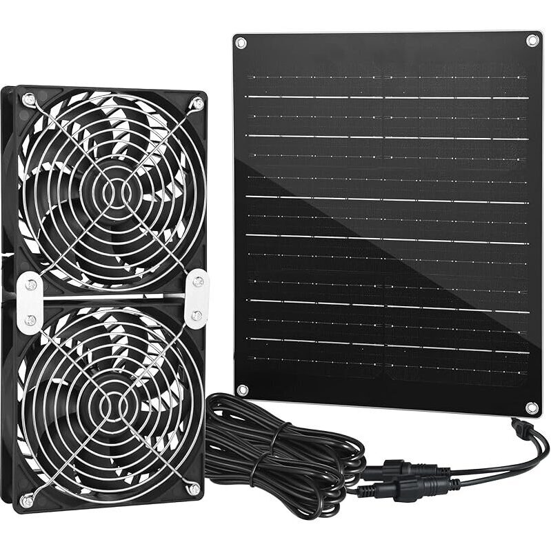 30W Solar Powered Outdoor Shed Fan Kit with Dual Fans - Perfect for Ventilation