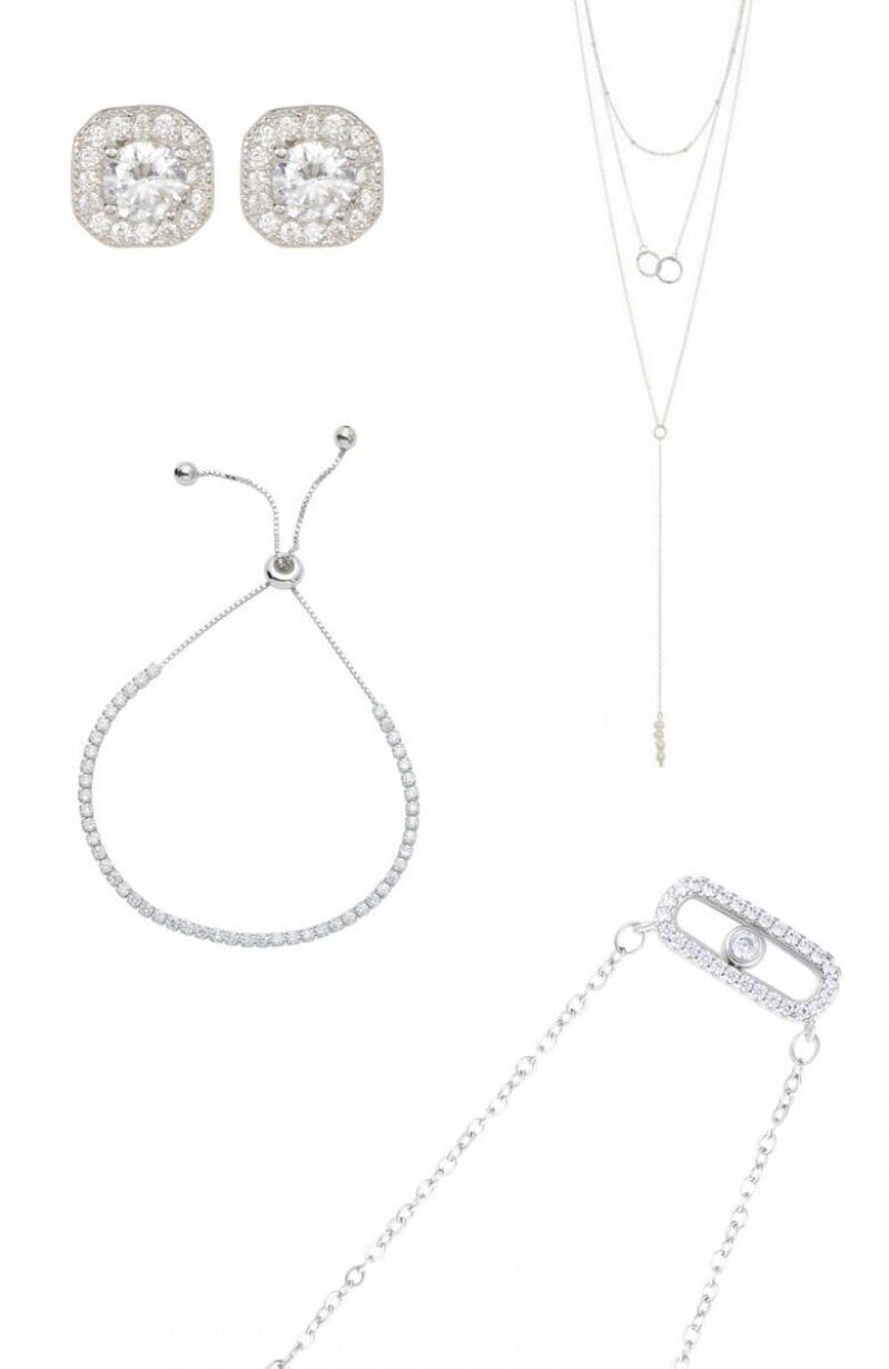 Adornia Pendant Lariat Necklaces, Tennis Bracelet & Halo Stud Earrings Set