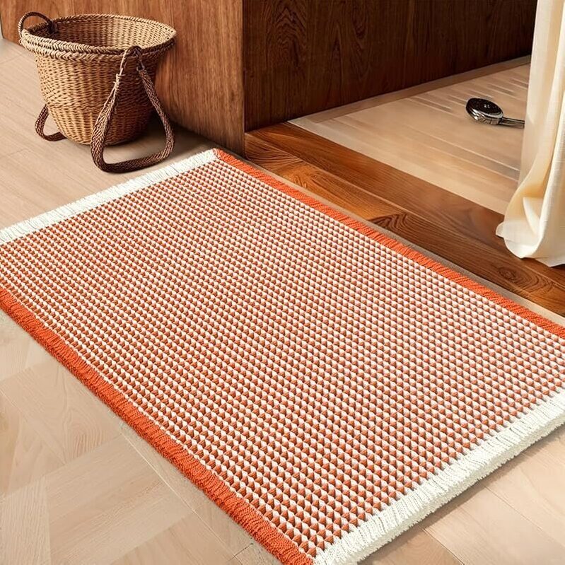 IM HOME Waffle Bath Mat - Orange & Cream, 32-in x 20-in