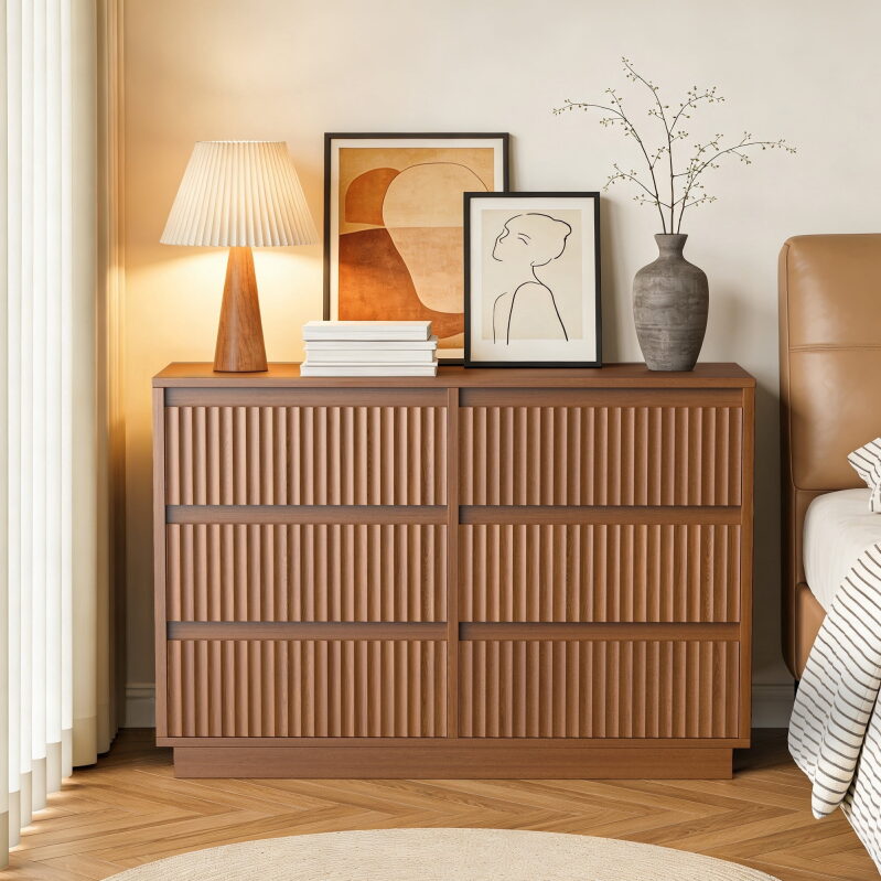 Elegant 44.8-inch Wooden Dresser with 6 Deep Drawers - Modern Mid-Century Design