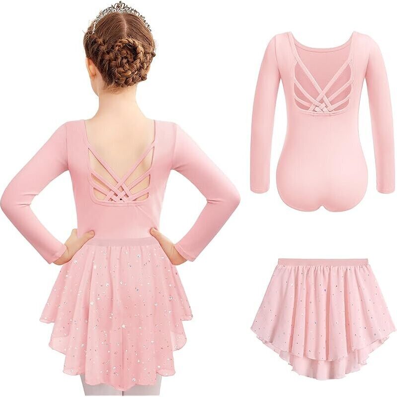 Zaclotre Ballet Leotard Combo for Girls - Long Sleeve Crisscross Design