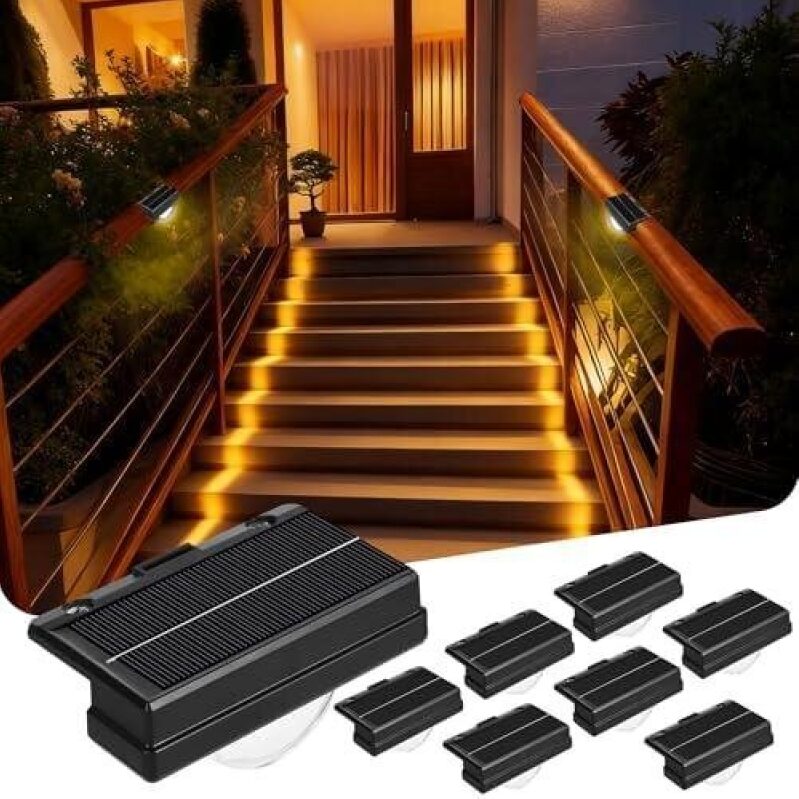 8-Pack Solar Stair Lights for Patio, IP67 Waterproof, LED, Durable