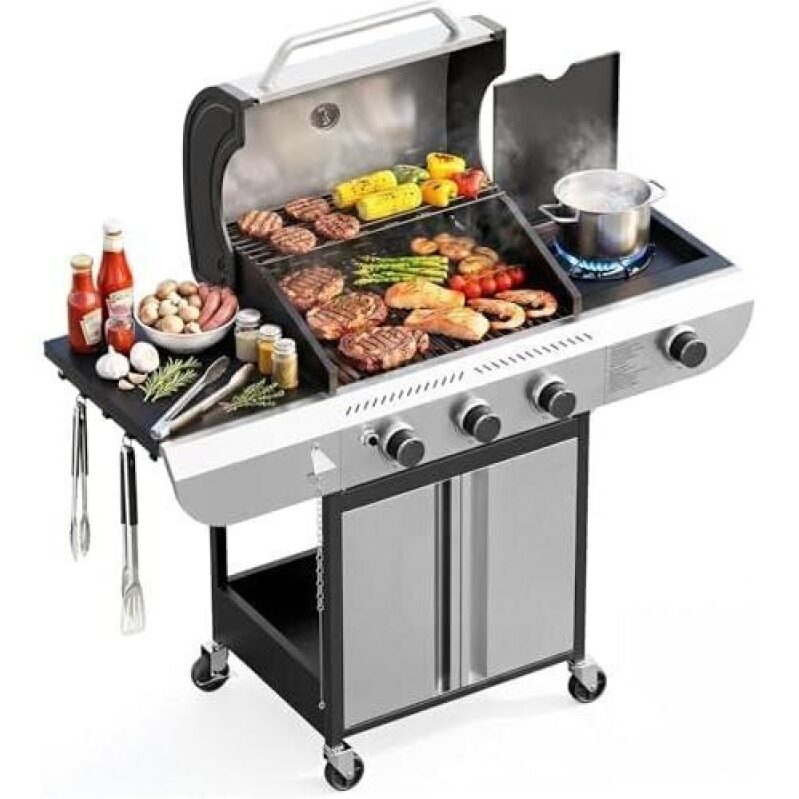Three-Head Gas Grill with Side Burner - 40% Off
