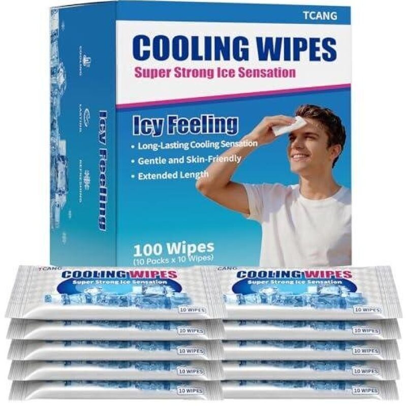 Cooling Wipes - 100 Individually Wrapped, Skin-Friendly, Long-Lasting Coolness