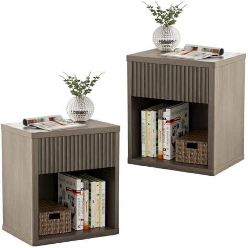 Stylish Striped Nightstands with Drawers and Shelves - 50% Discount