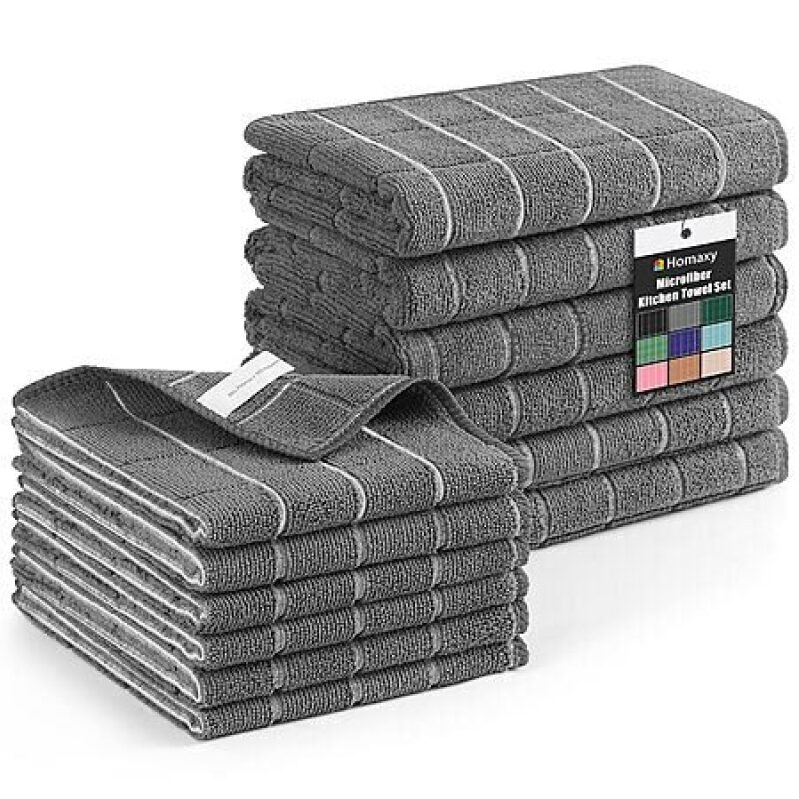 12-Pk Homaxy Microfiber Kitchen Towels + Dishcloths Set - Premium Quality