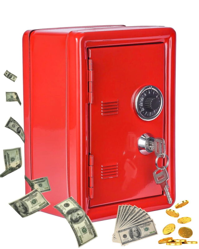 Red Metallic Piggy Bank for Kids - Safe Money Storage