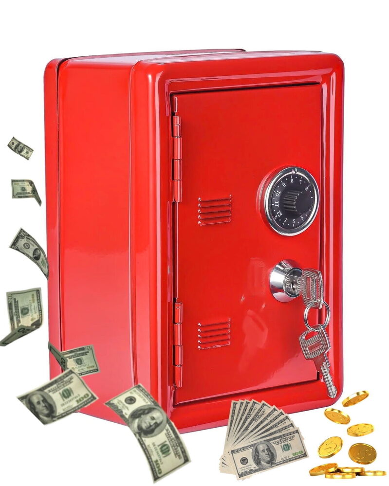 Red Metallic Piggy Bank for Kids - Safe Money Storage