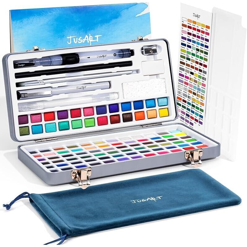 108 Colors Watercolor Paint Set with Metallic Color by JusArt
