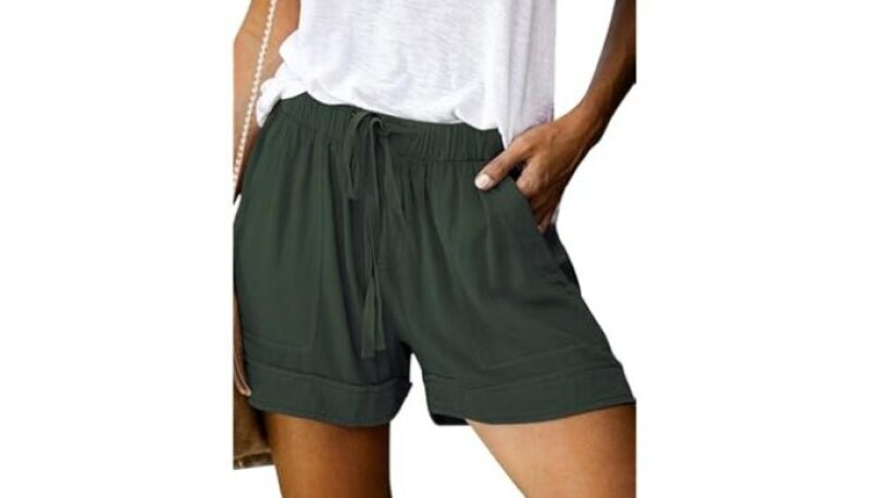 Womens Elastic Waist Drawstring Shorts - Summer Lightweight Beach Shorts