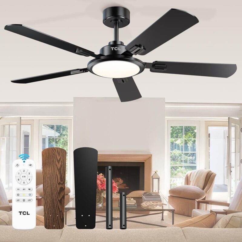 Modern Ceiling Fan with Light and Remote - Reversible Quiet DC Motor