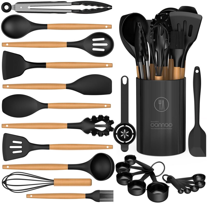 Oannao Silicone Cooking Utensils Set w/Holder - High-Quality, Durable, and Safe