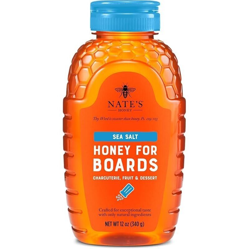 Nate's Sea Salt Honey for Boards 12oz - Perfect for Charcuterie and Desserts