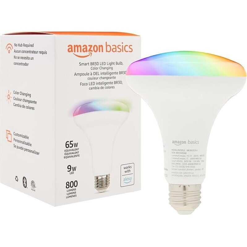 Amazon Basics Smart BR30 LED Light Bulb Color Changing 9W