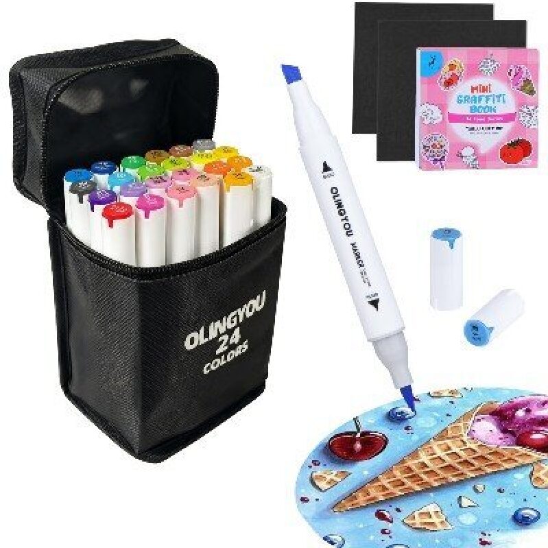 Premium 24 Color Double-Ended Markers Set - Ideal for Artists